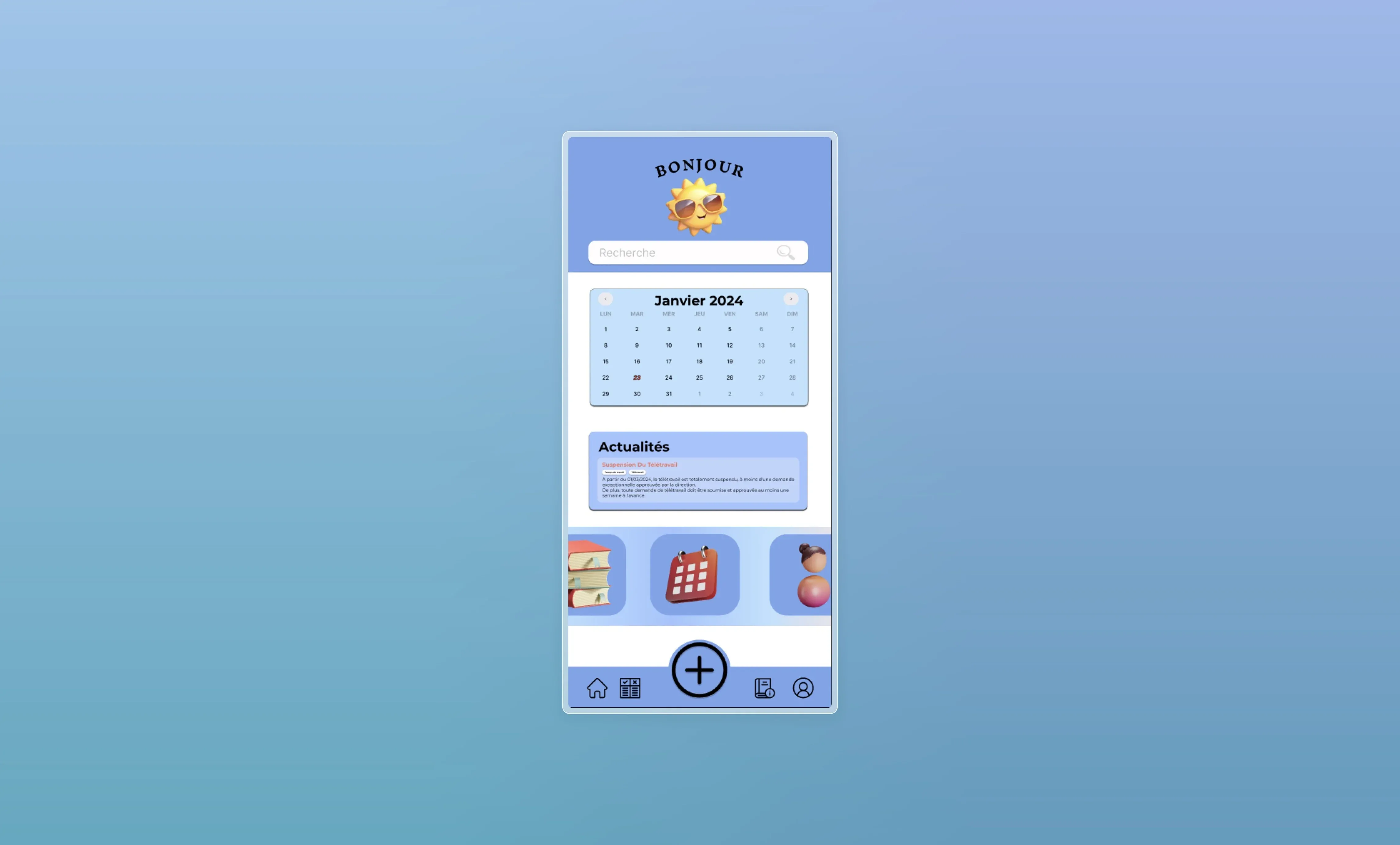 Deuxième variante de l'interface d'accueil avec layout alternatif