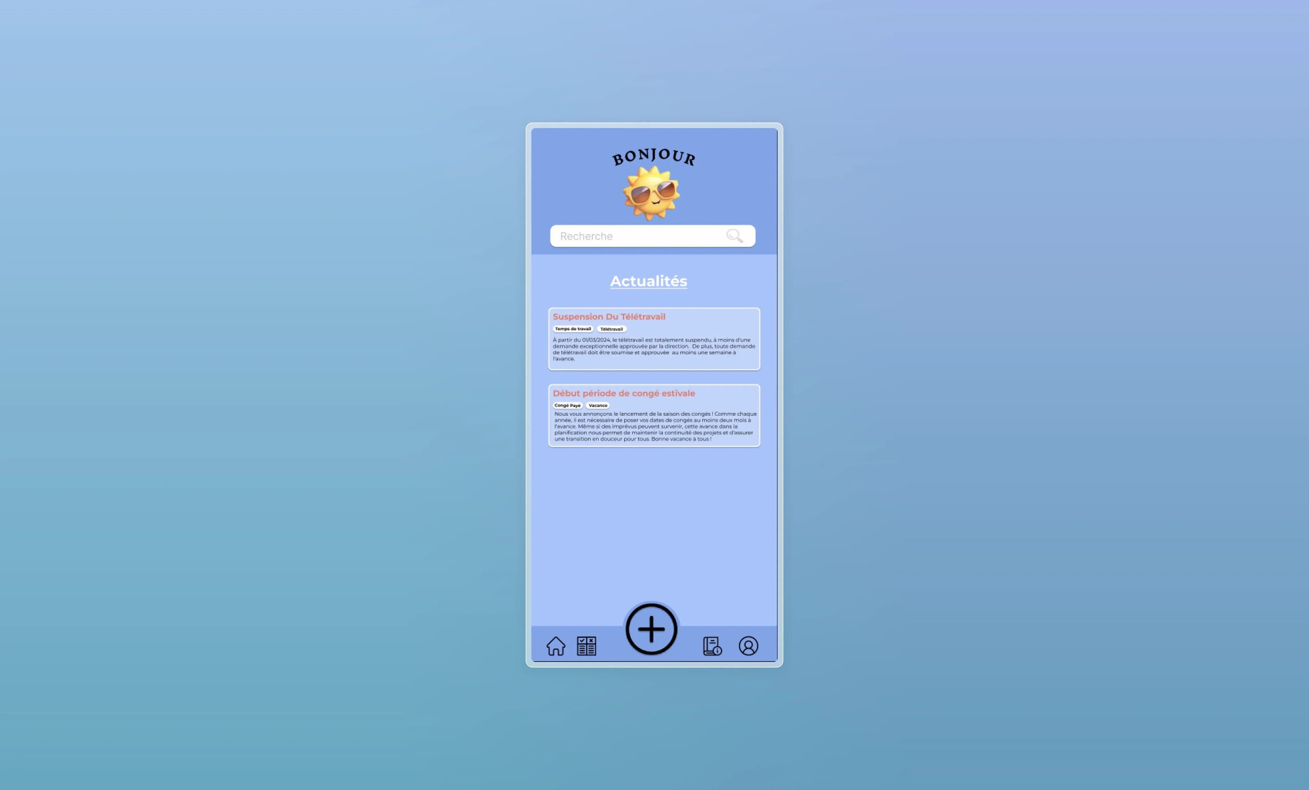 Interface d'actualités et d'informations RH