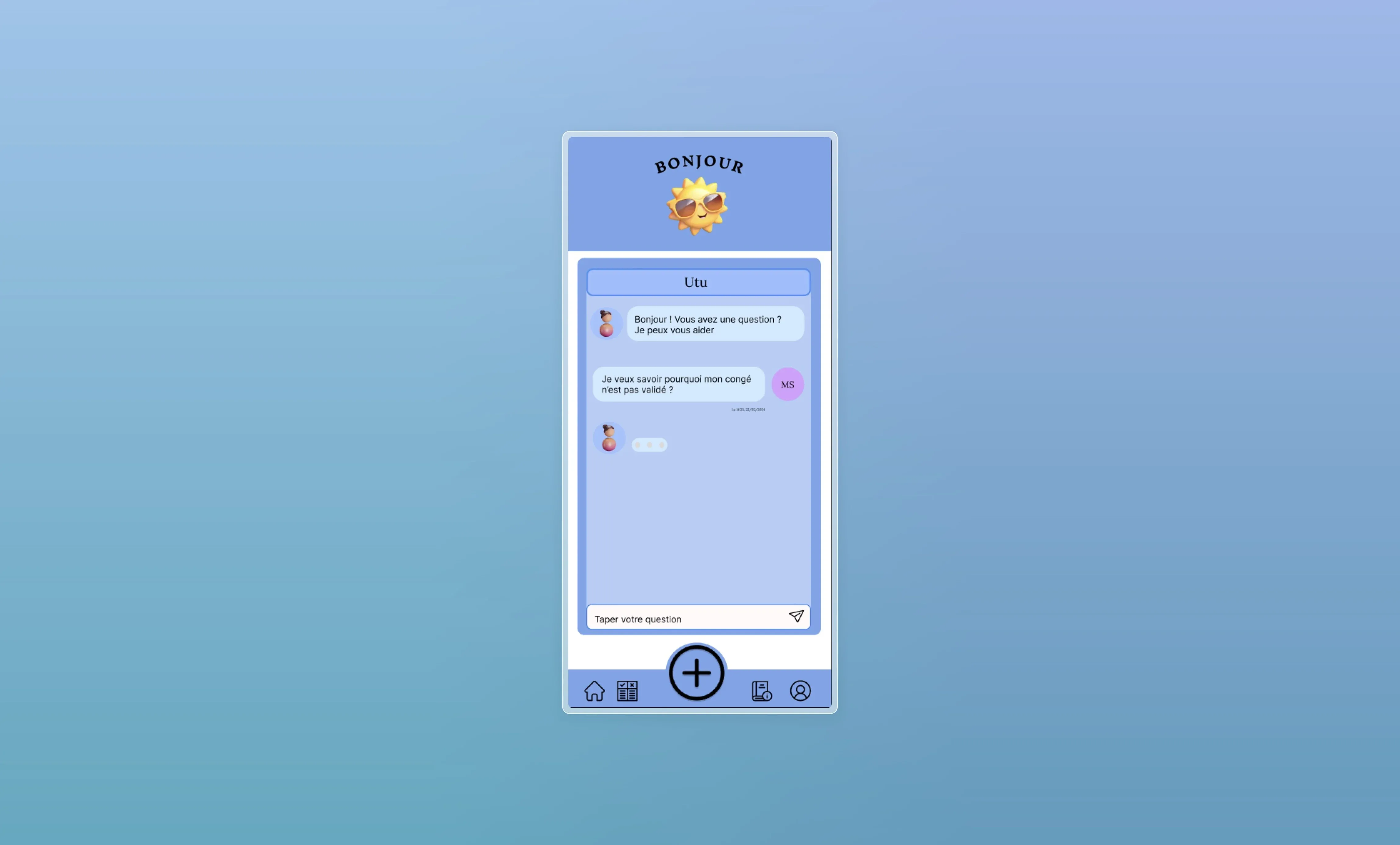 Interface de chat étendue avec historique et outils de support
