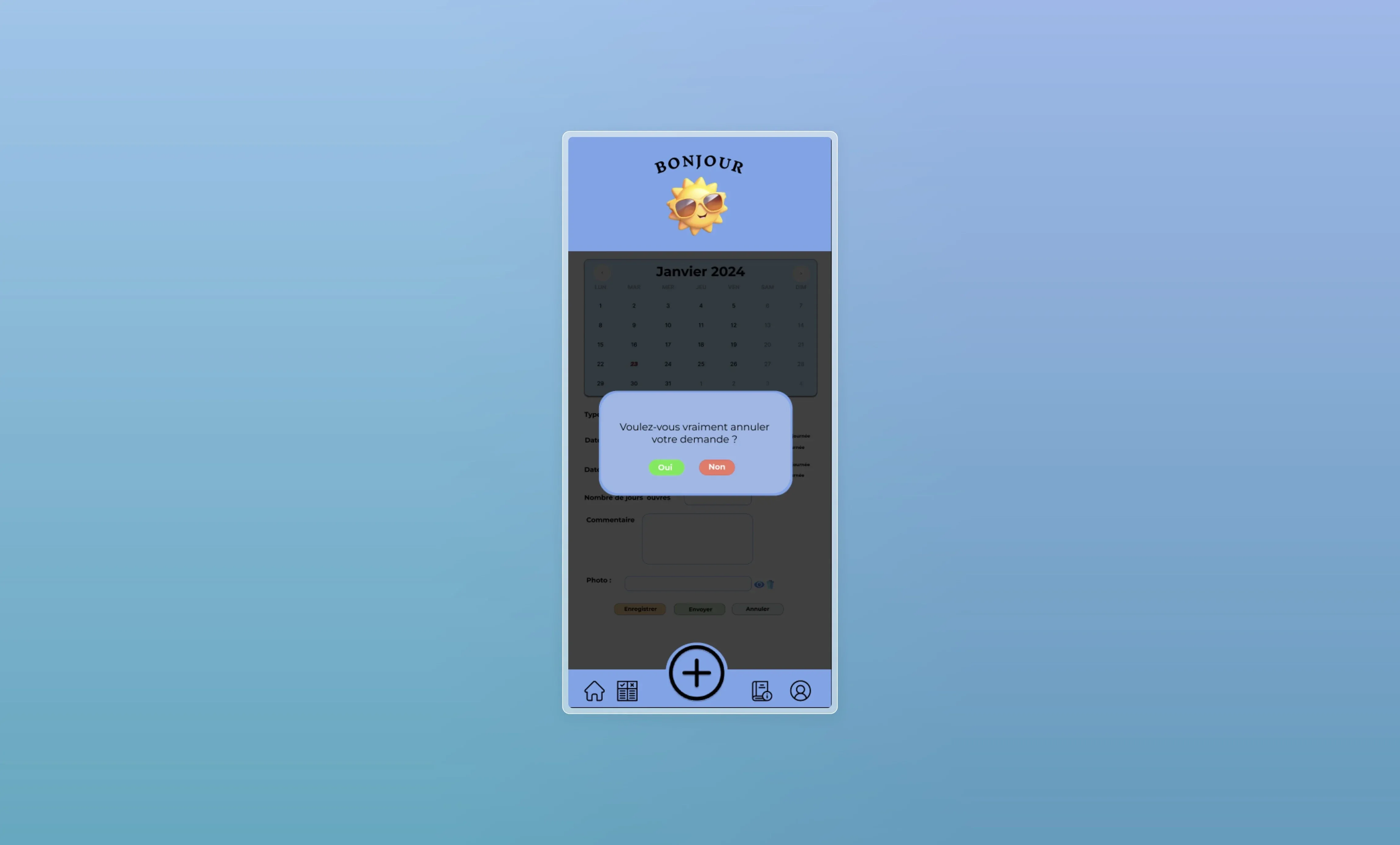 Interface de création de demande avec option d'annulation