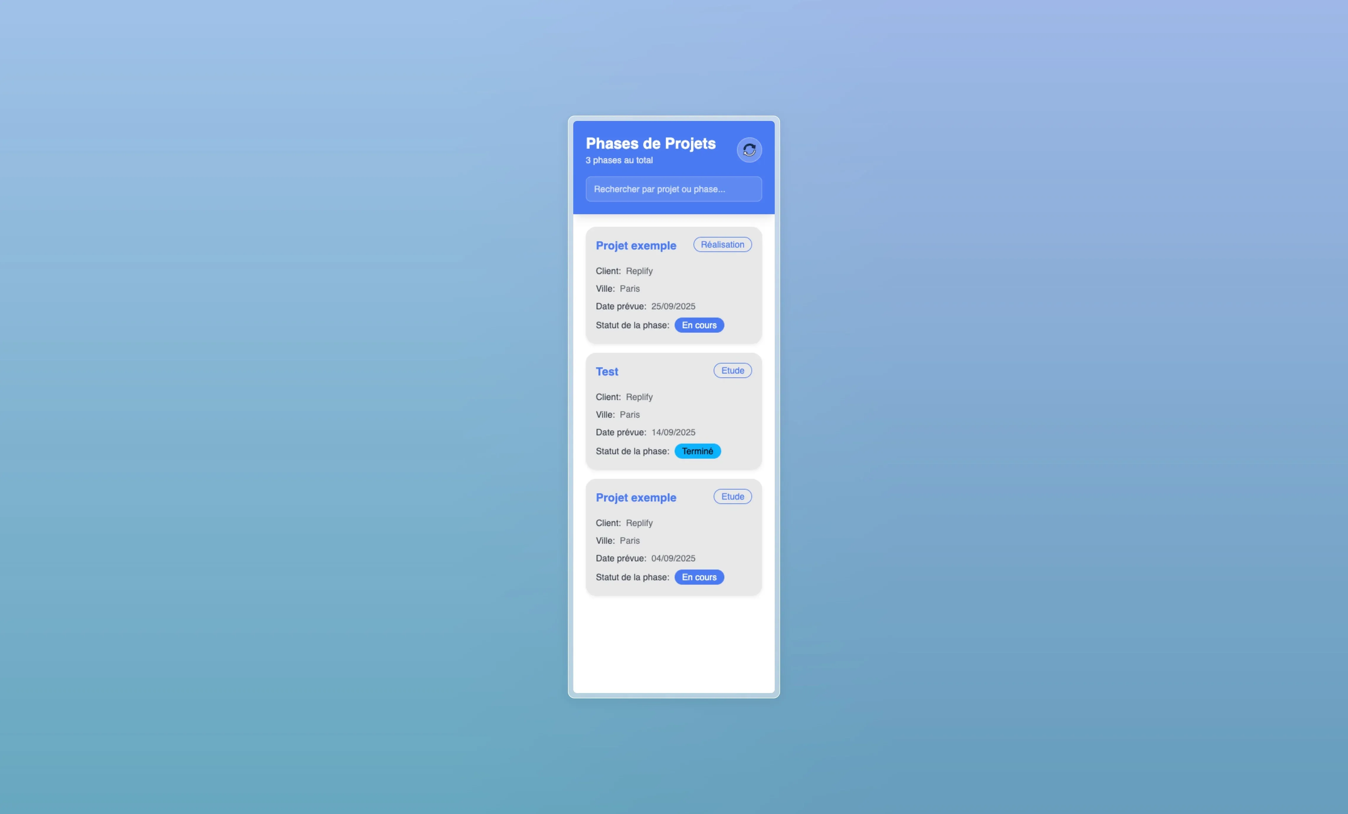 Écran de connexion de l'application mobile