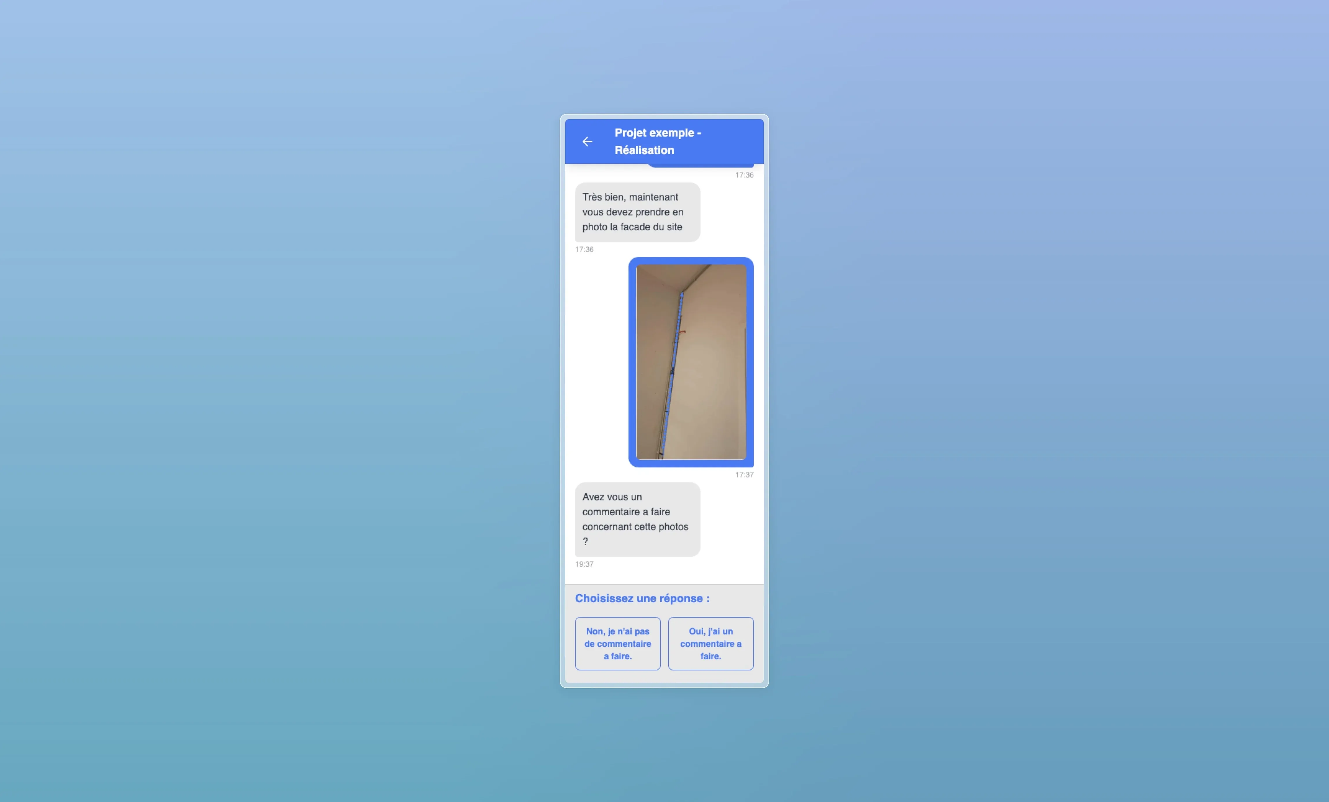 Interface de sélection de type de commentaire