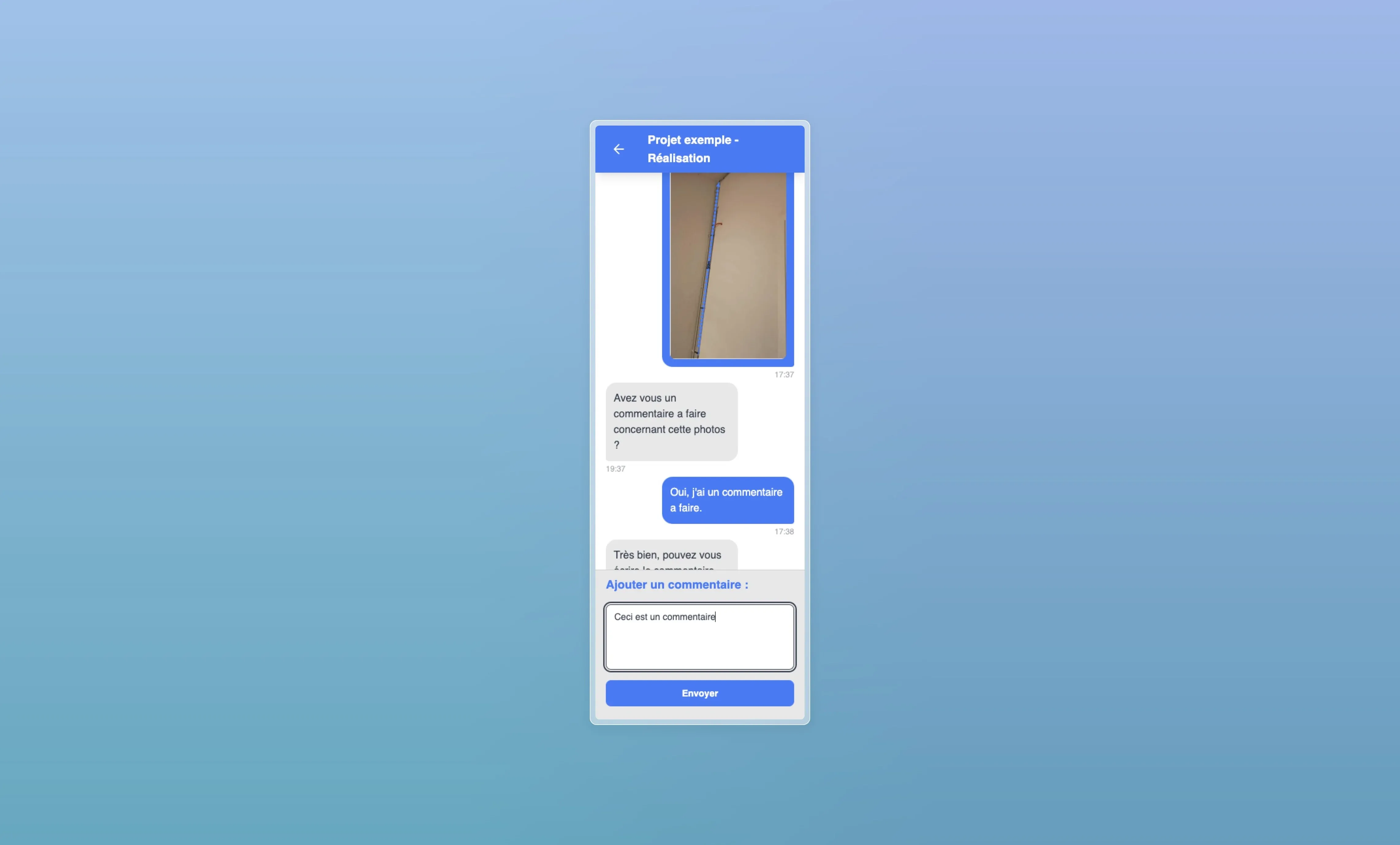 Interface d'ajout de commentaires sur photos