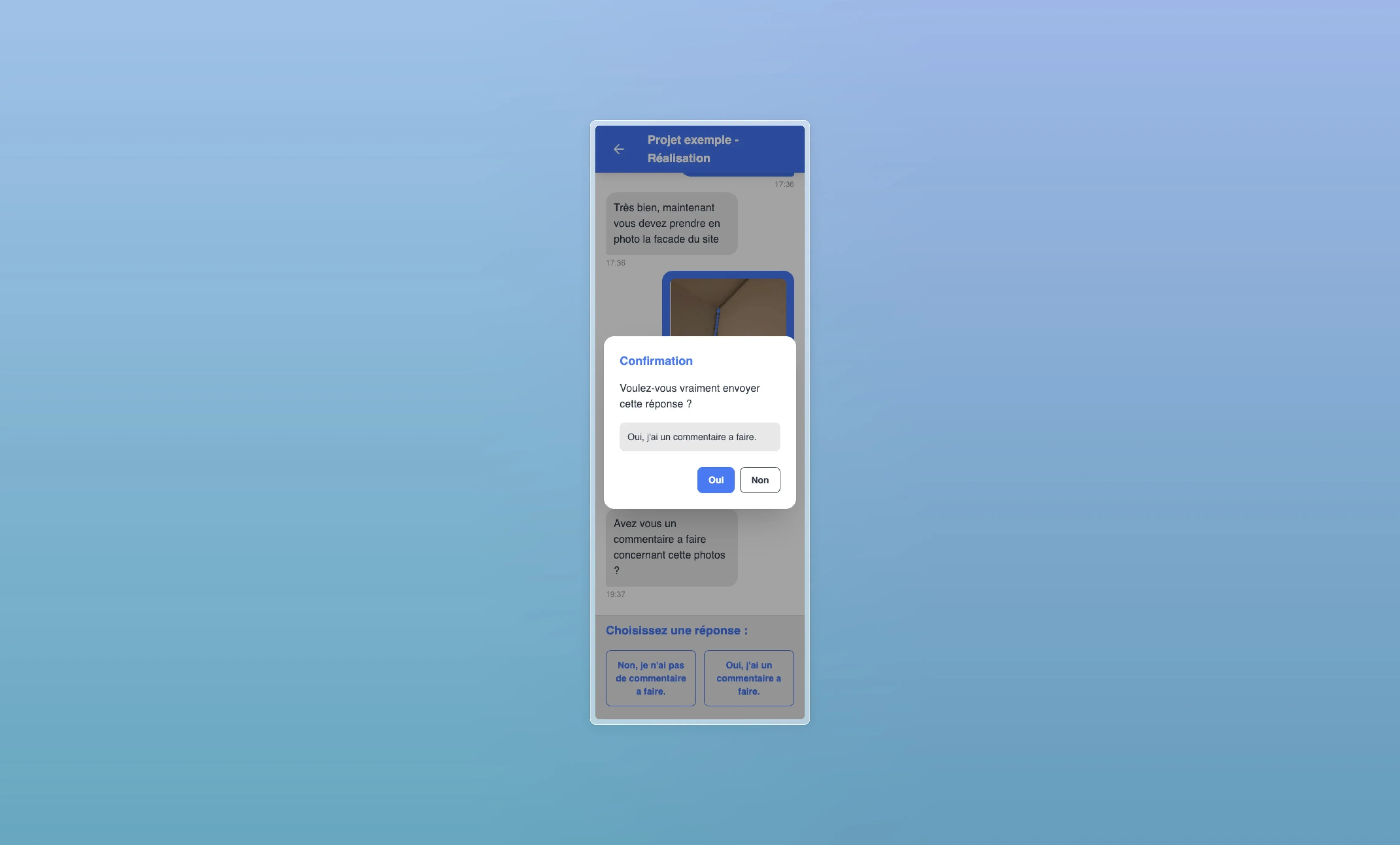 Écran de confirmation des actions mobiles