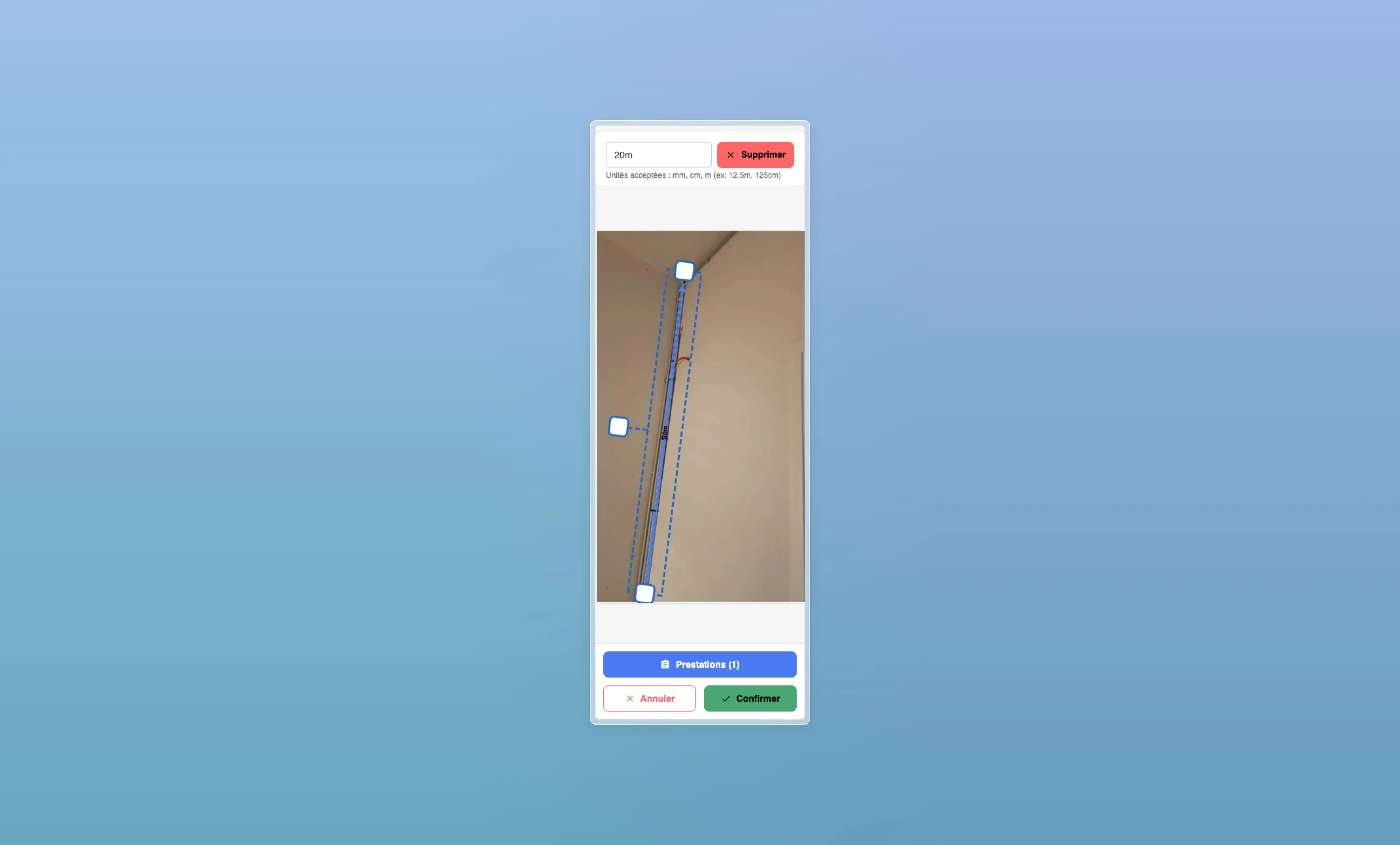 Interface mobile d'ajout de prestations