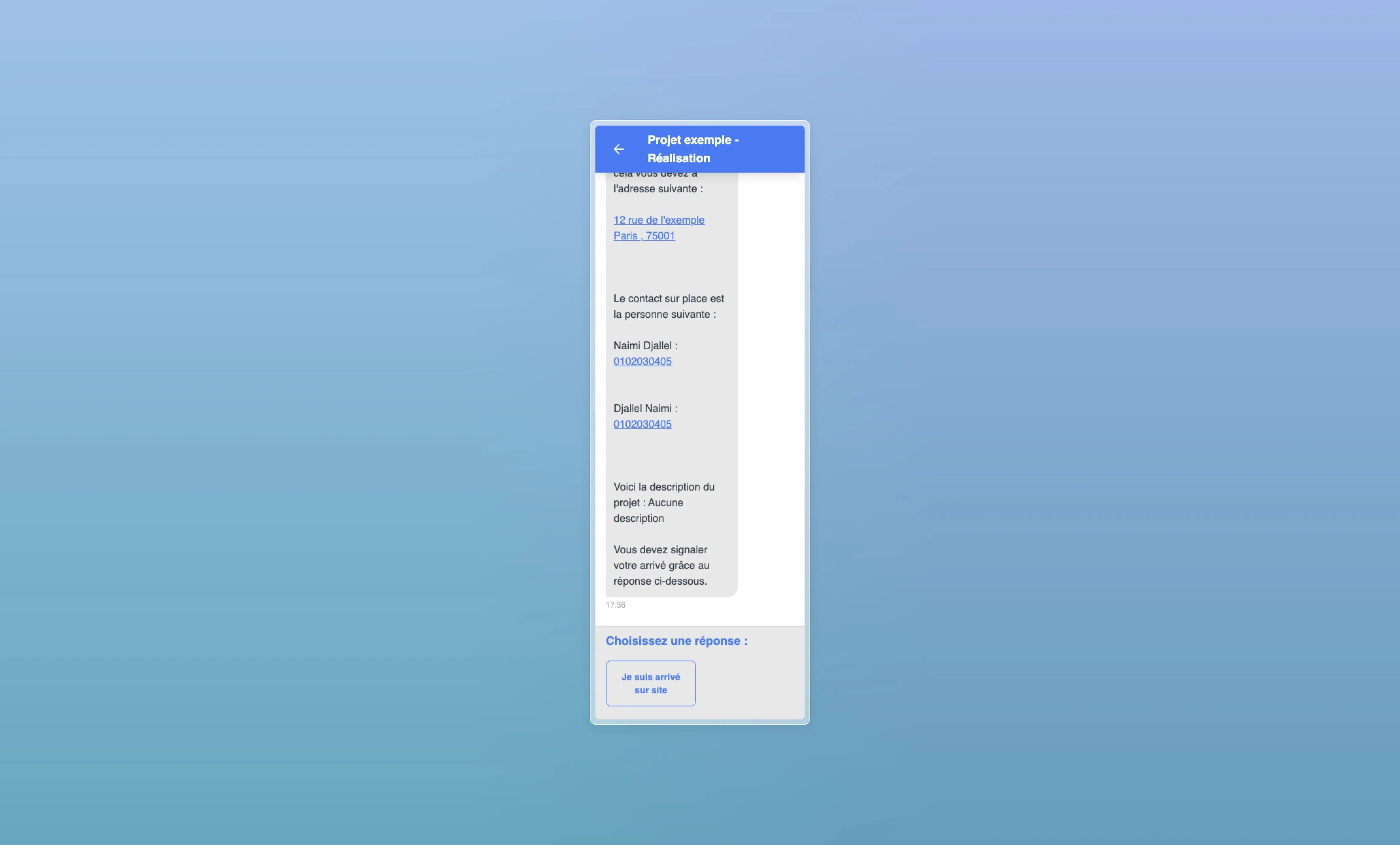 Message de d'information général sur le projet