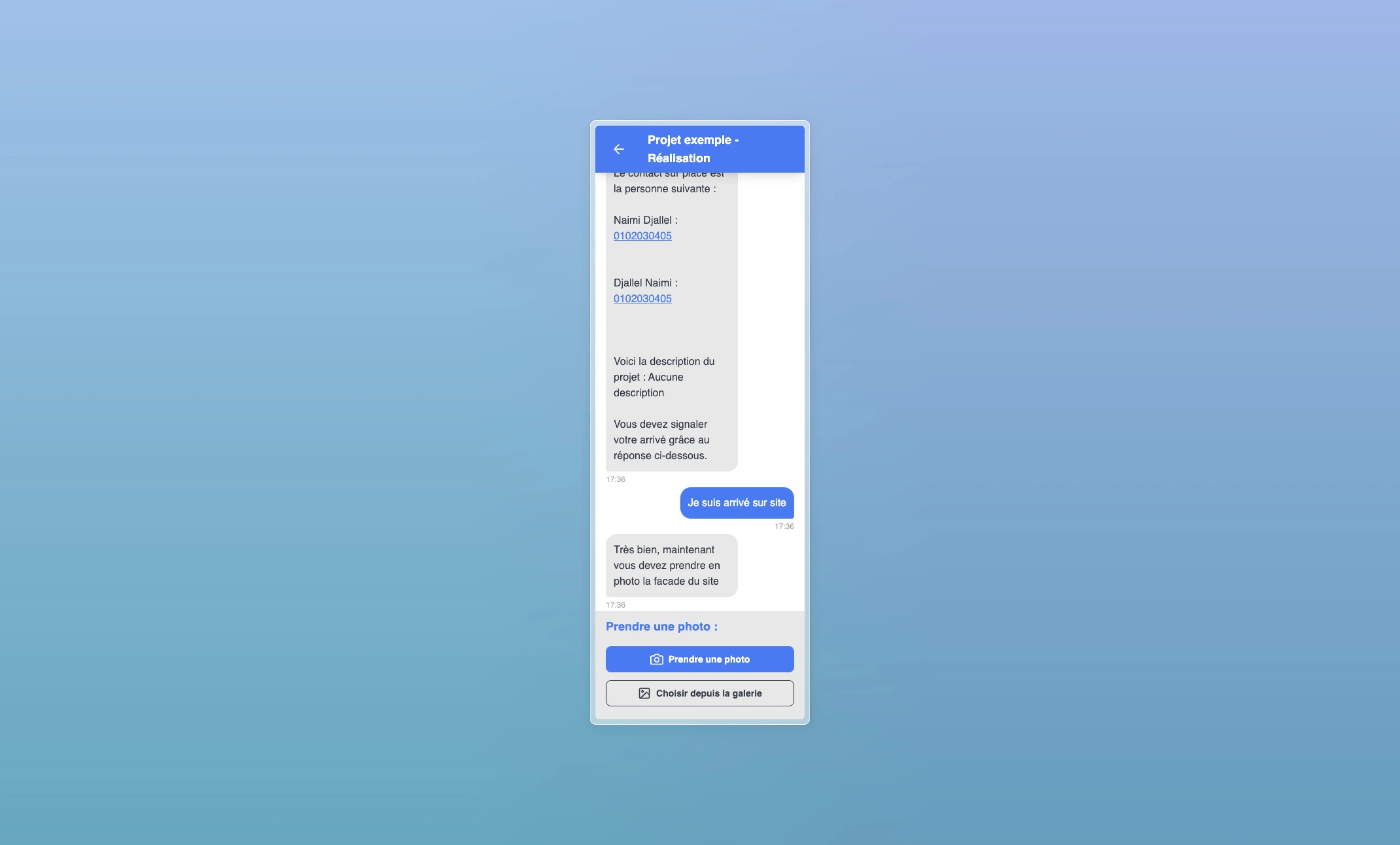 Interface de prise de photo avec ajout de notes