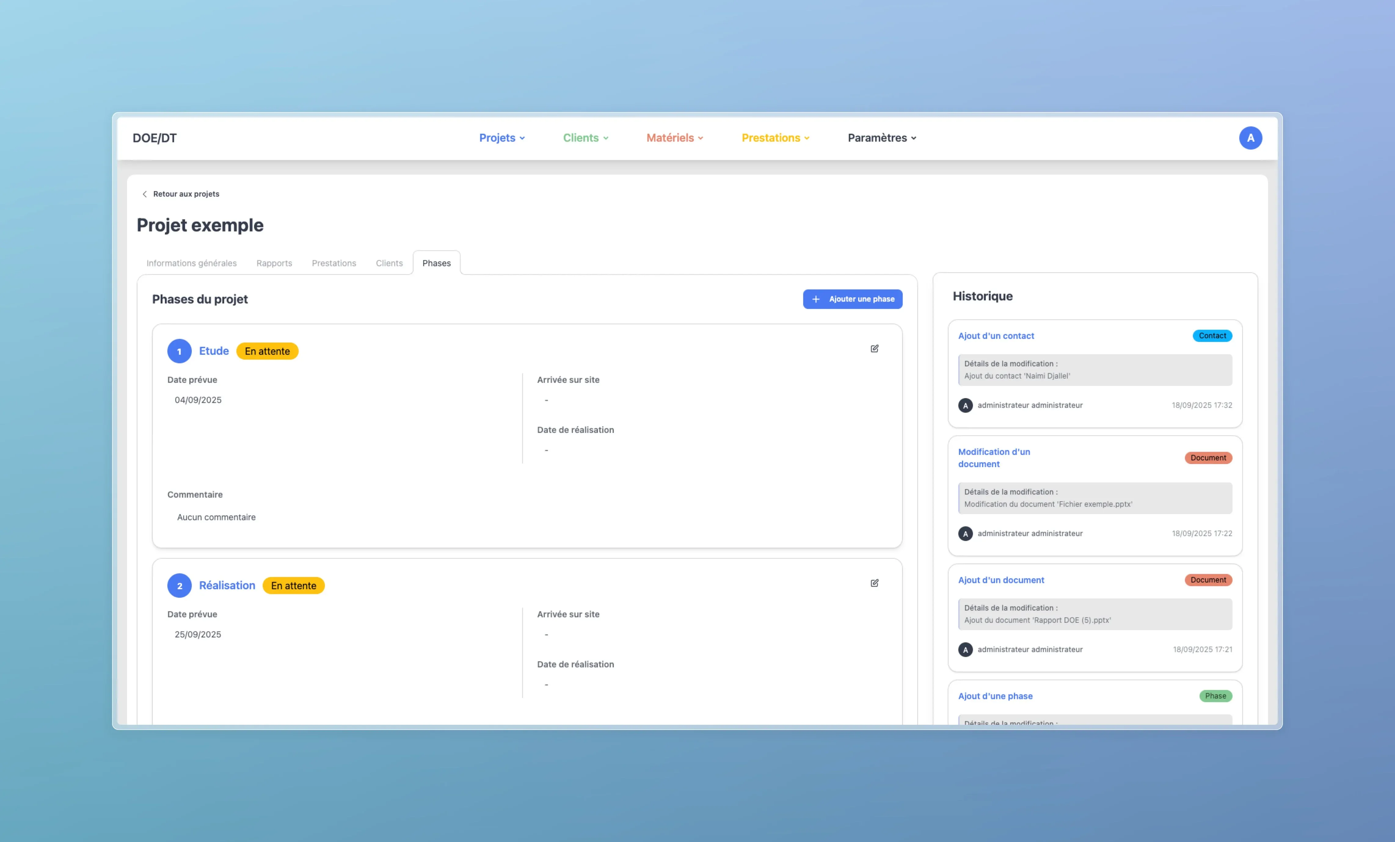 Interface de gestion des phases sans données