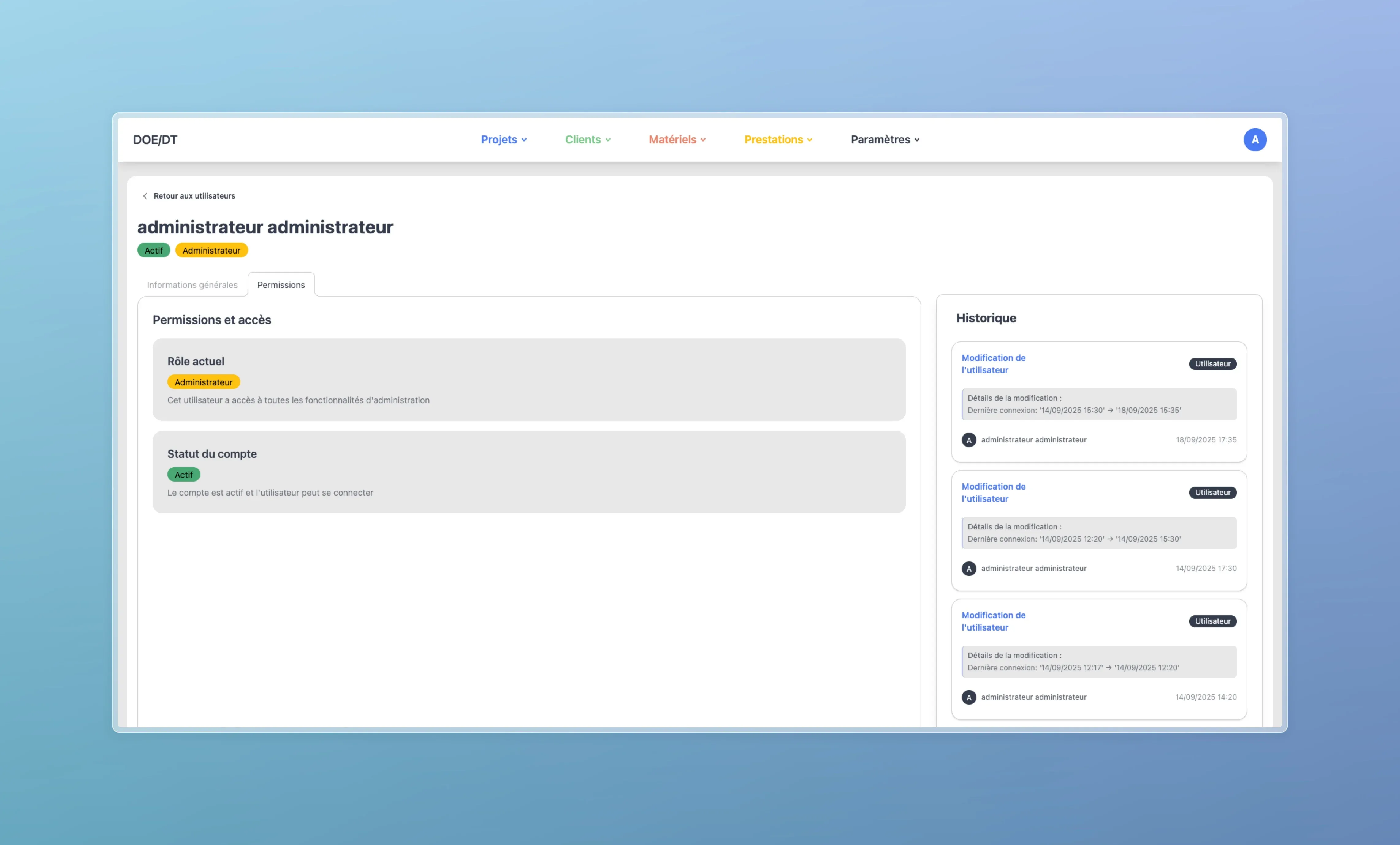 Interface de gestion des permissions utilisateur