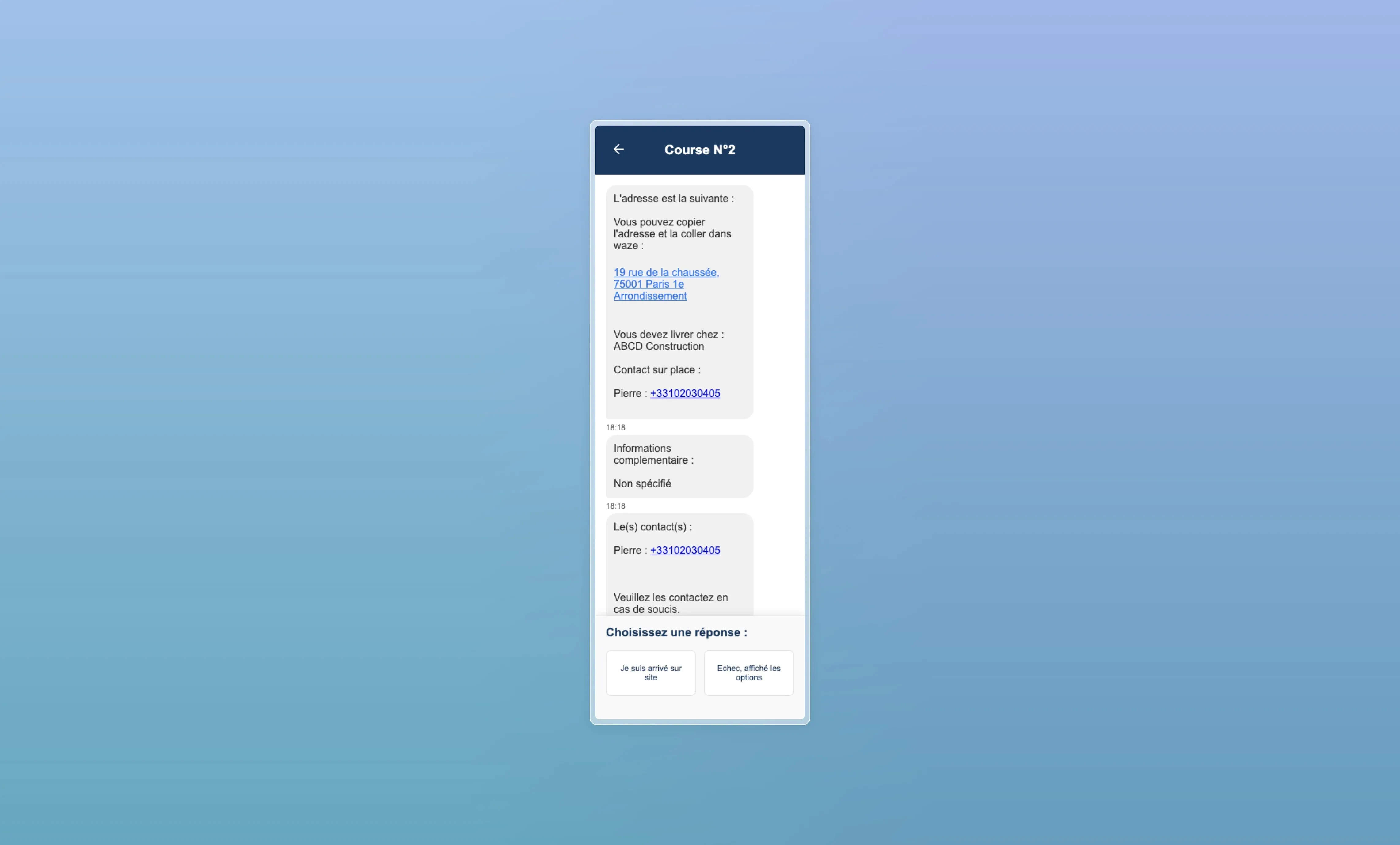 Application mobile – écran 2