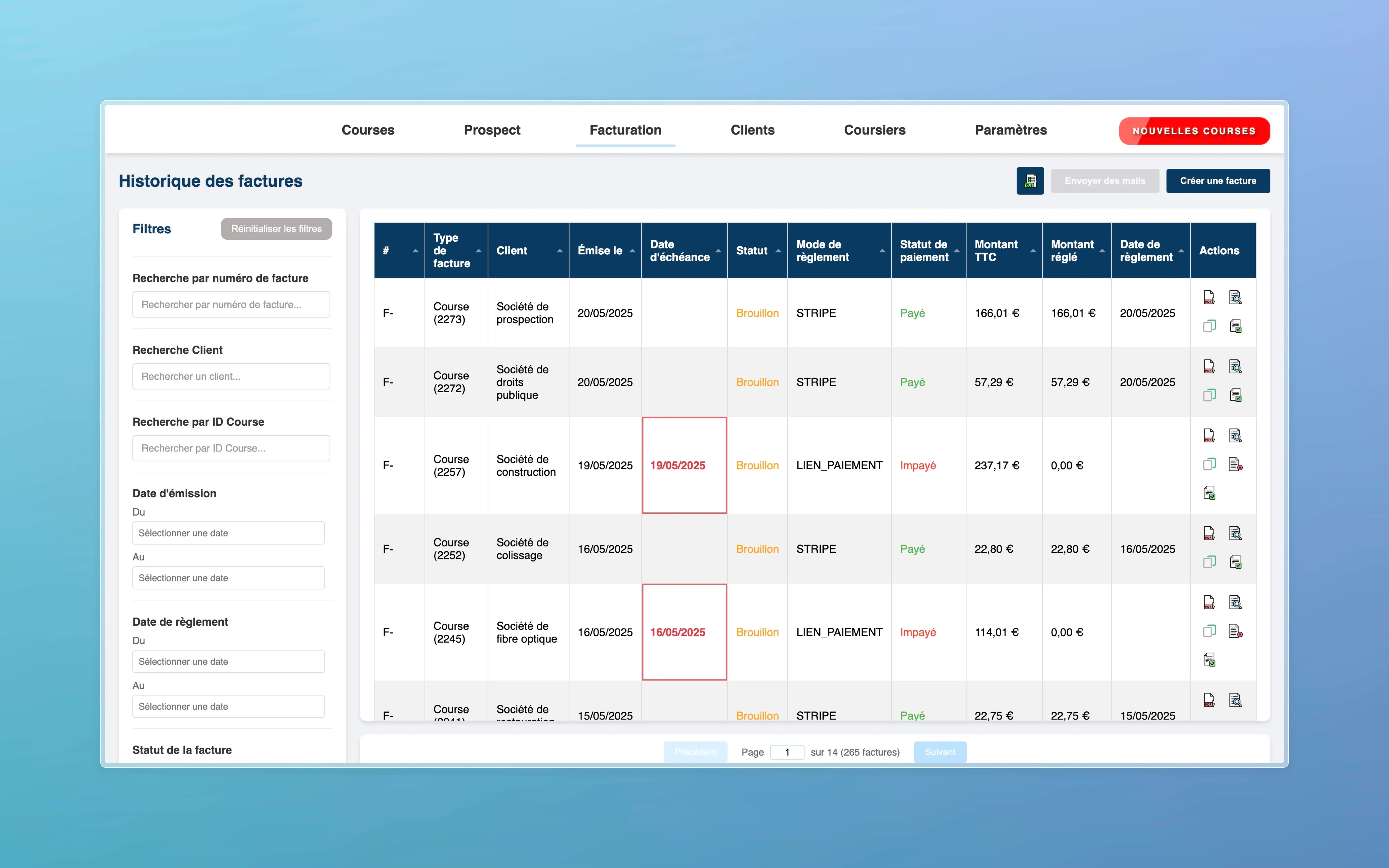 Module de facturation avec génération de PDF et export XLSX