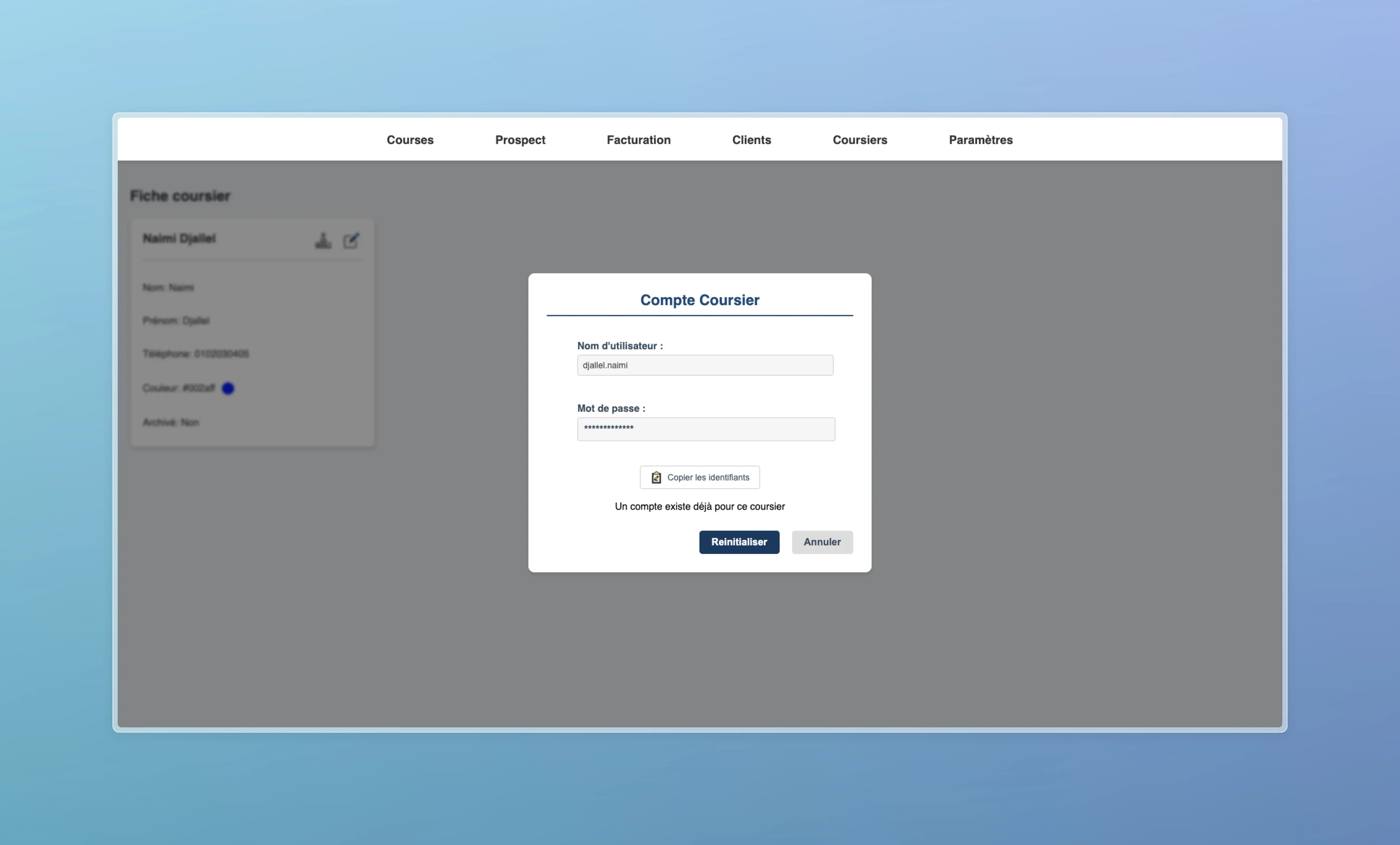 Module de gestion des comptes coursiers