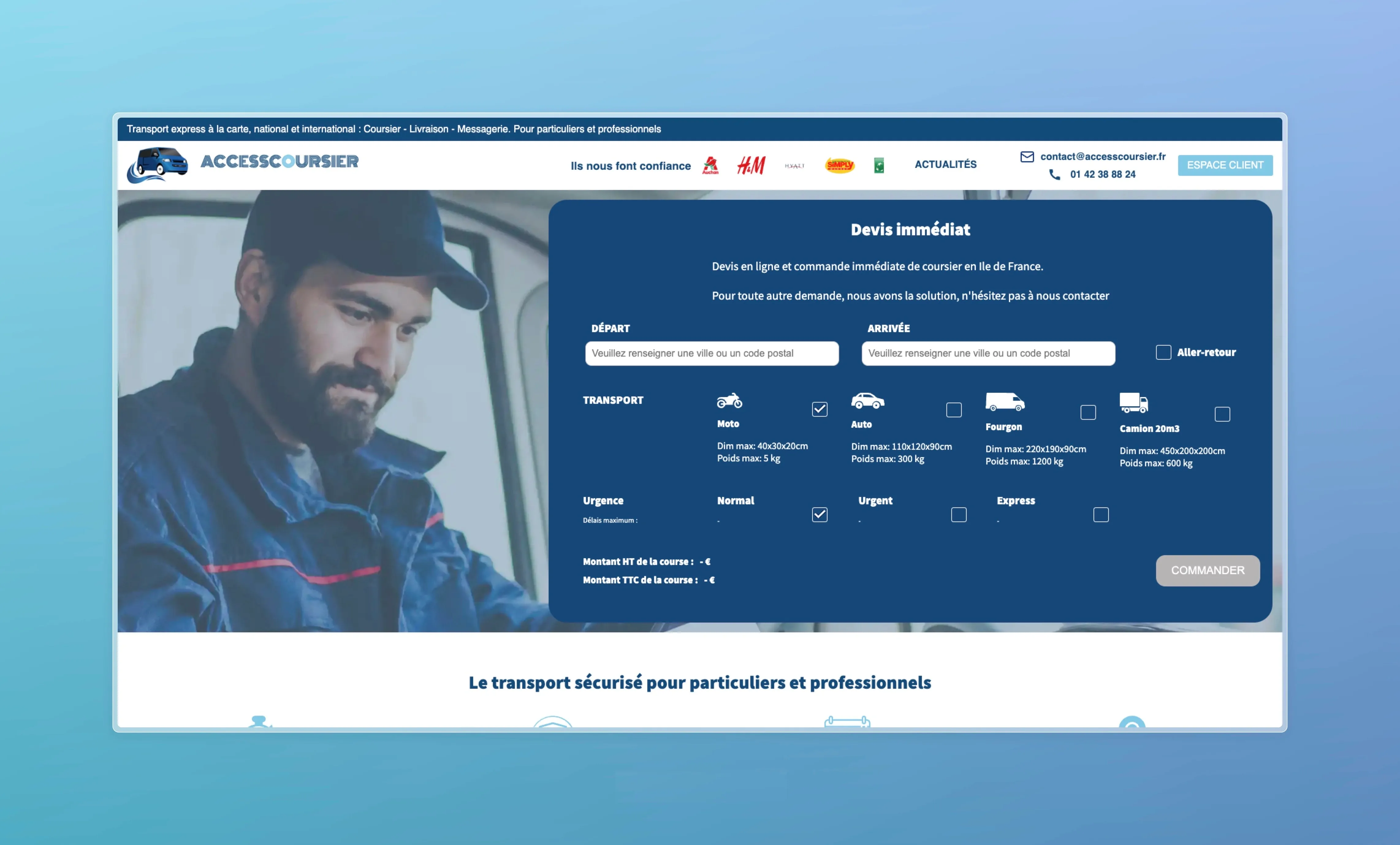 Site web intégré pour la prise de commande en ligne