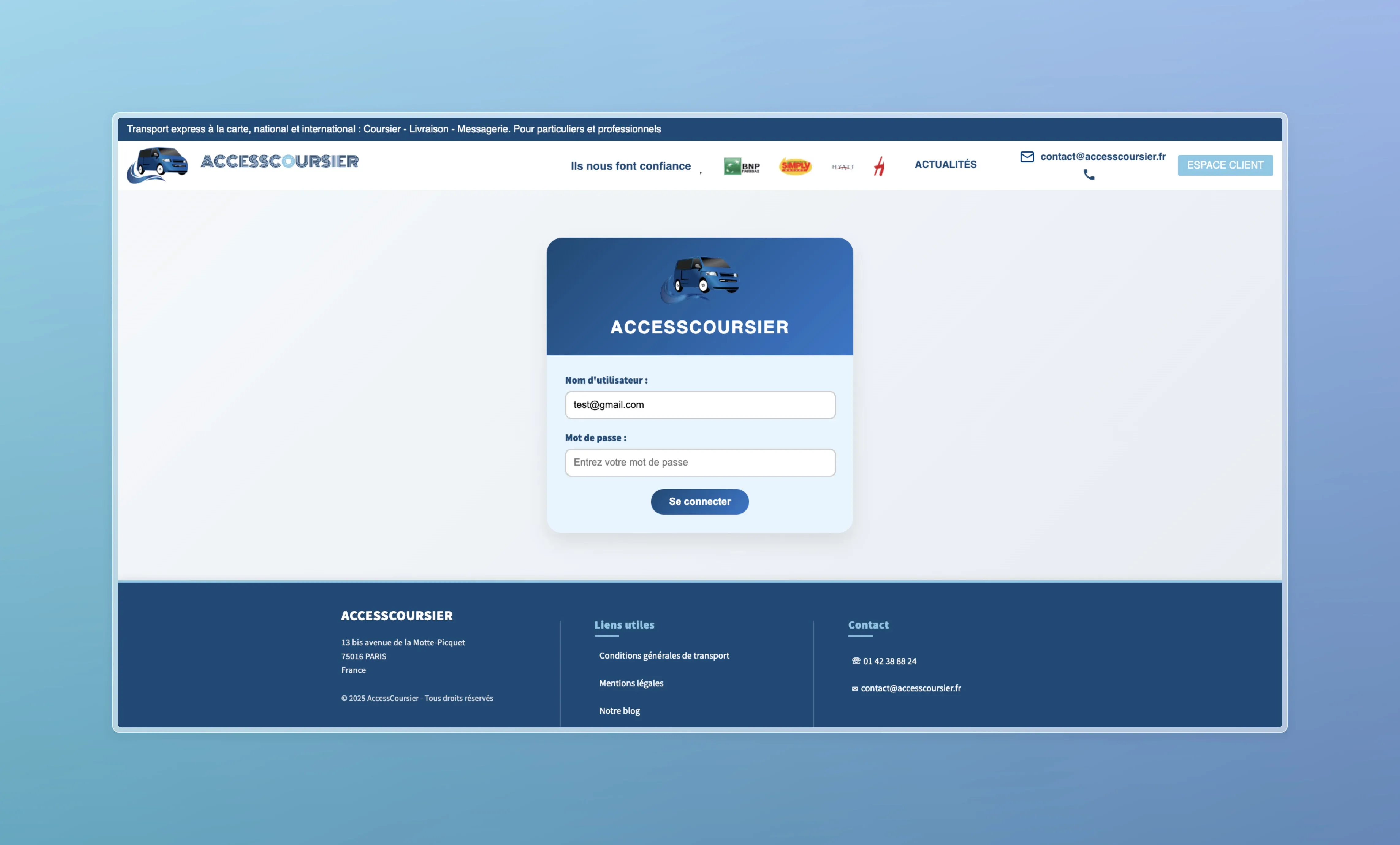 Site web intégré pour la prise de commande en ligne
