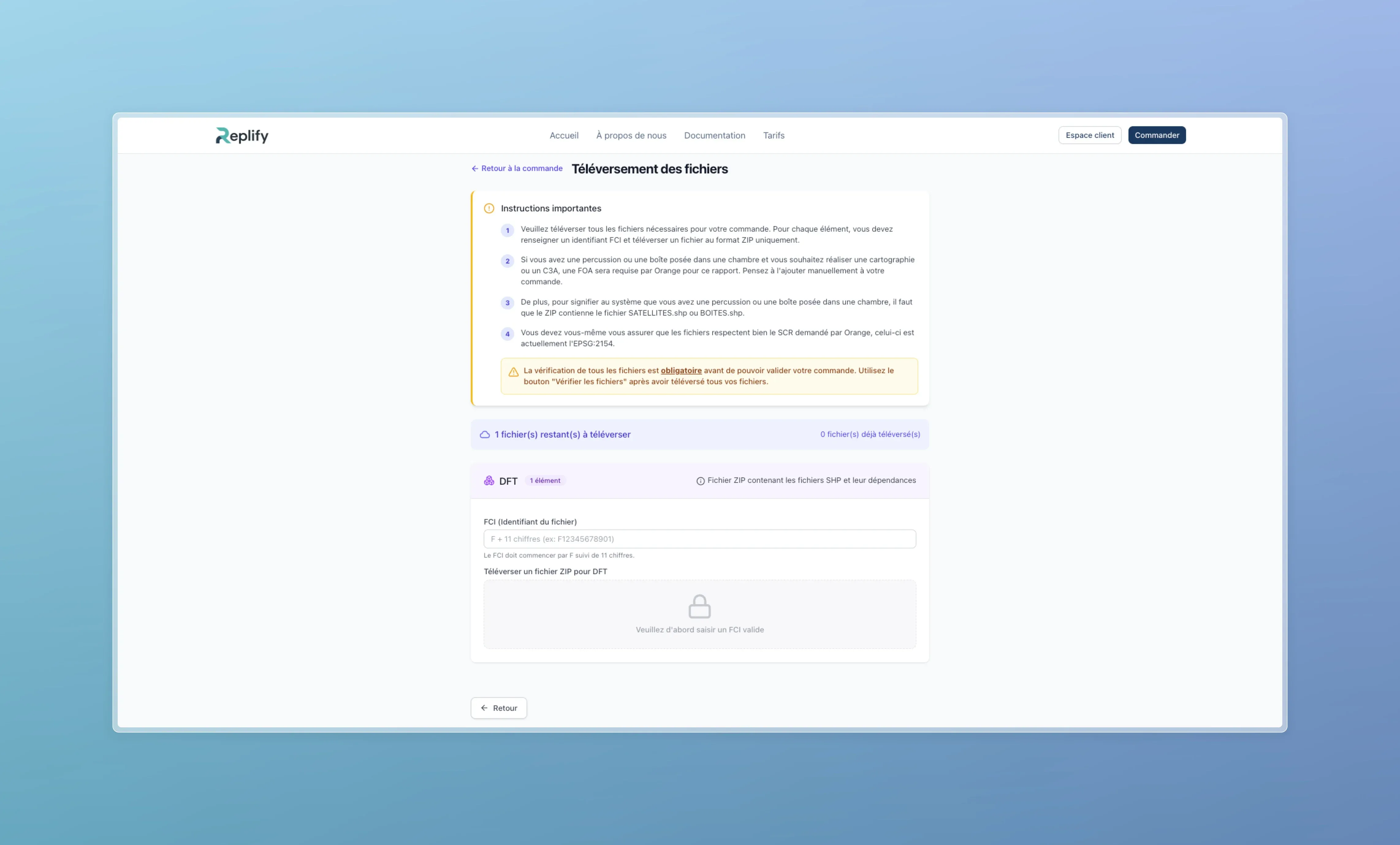 Interface de téléversement de fichiers avant sélection de fichier