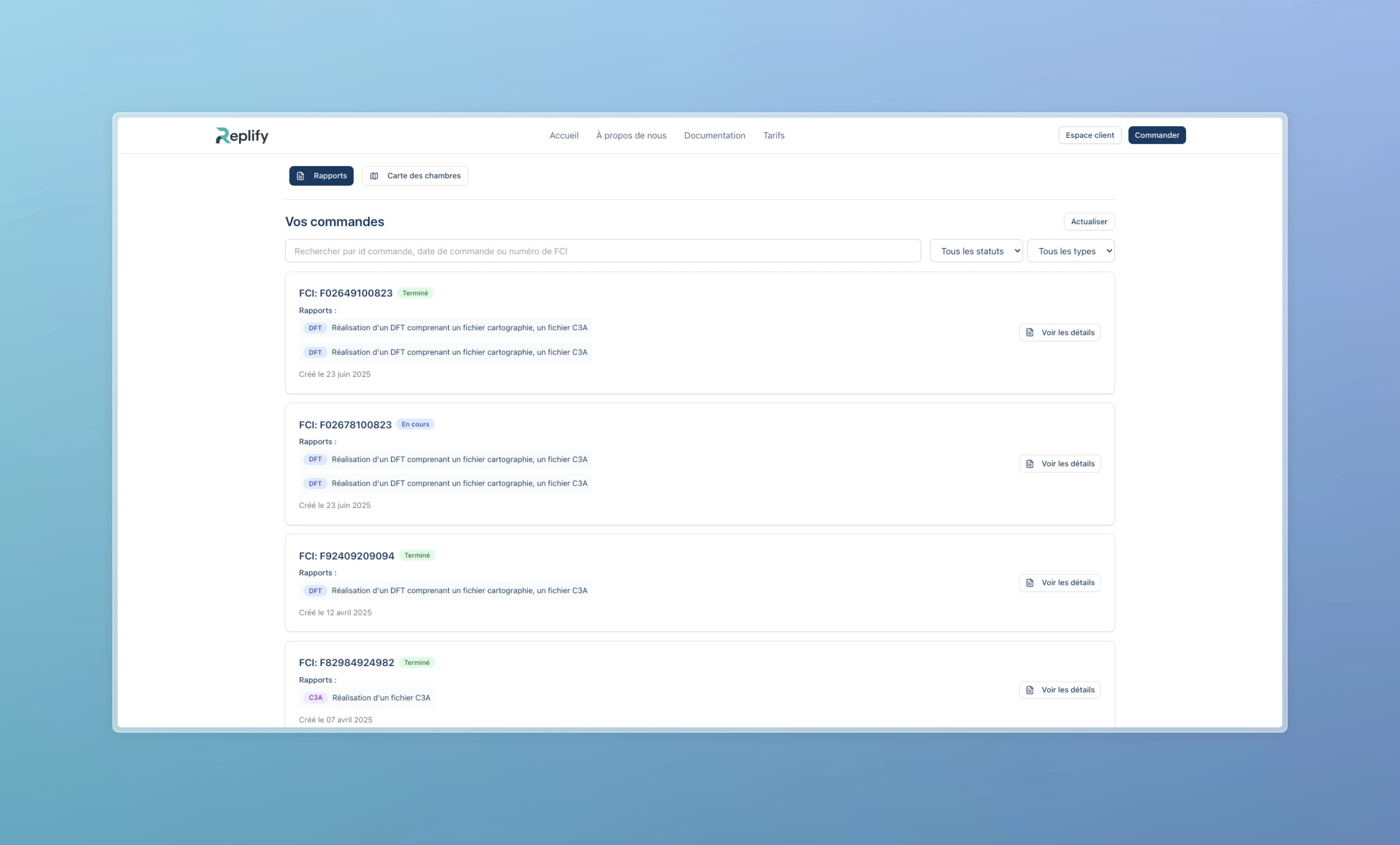 Interface de gestion et suivi des rapports FCI