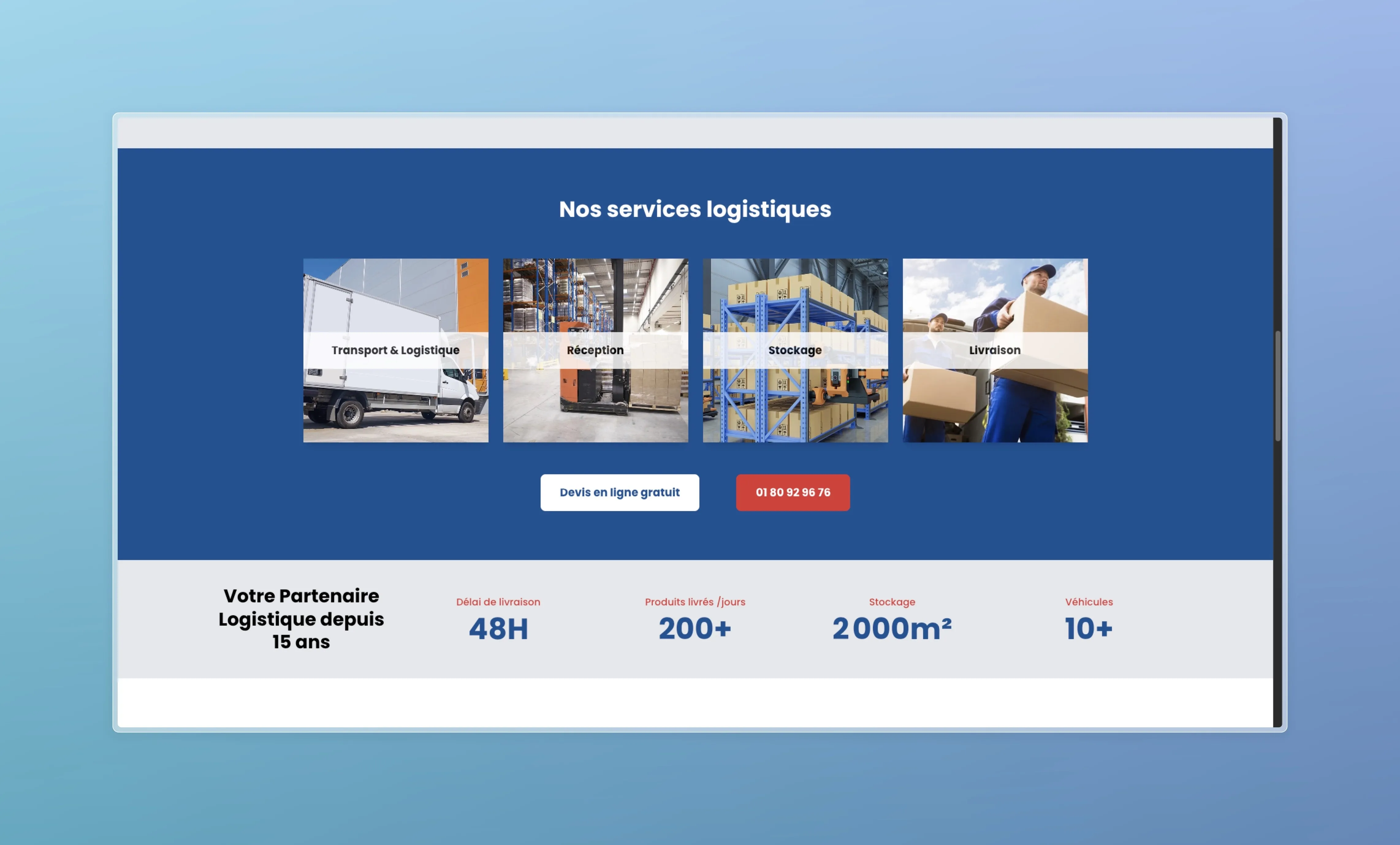 Bloc de demande de rappel avec carte mettant en avant l’entrepôt et la zone d’intervention.